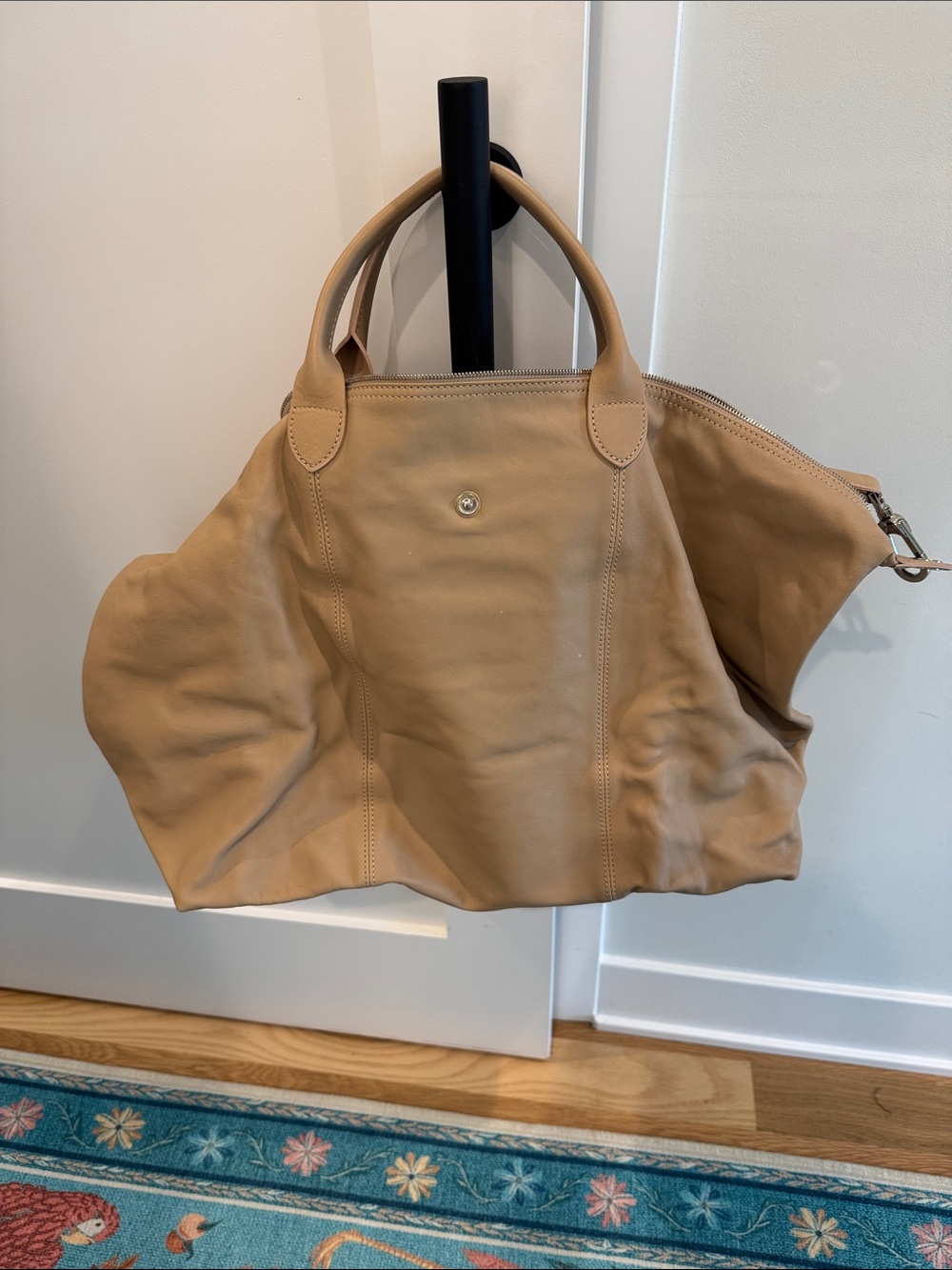 Longchamp Beige Leather Zip-Top Tote
